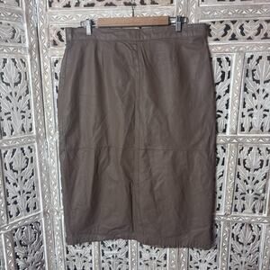Vintage G-III Brown Leather Pencil Skirt Back Snap Slit Midi Skirt Size 36~L/XL